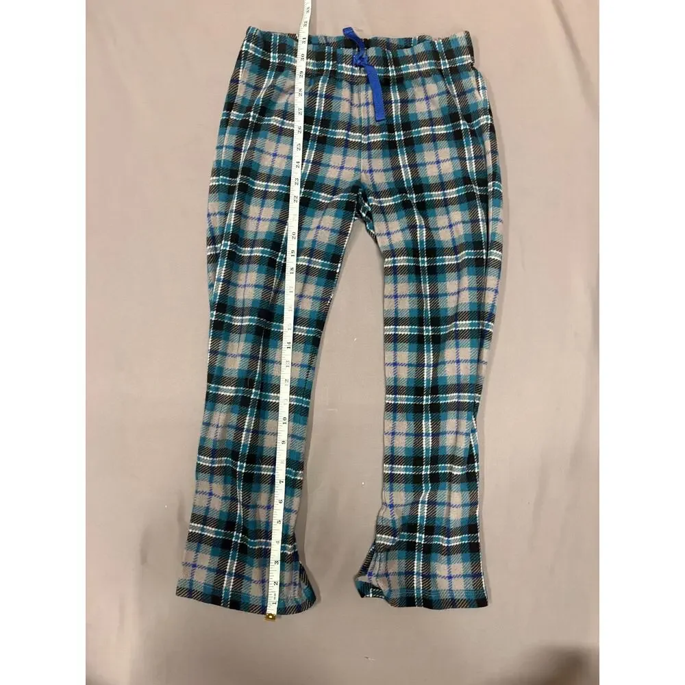 Old Navy Boys Plaid Pajama Pants Gray TEal Fleece Size L 10-12 Sleepwear
